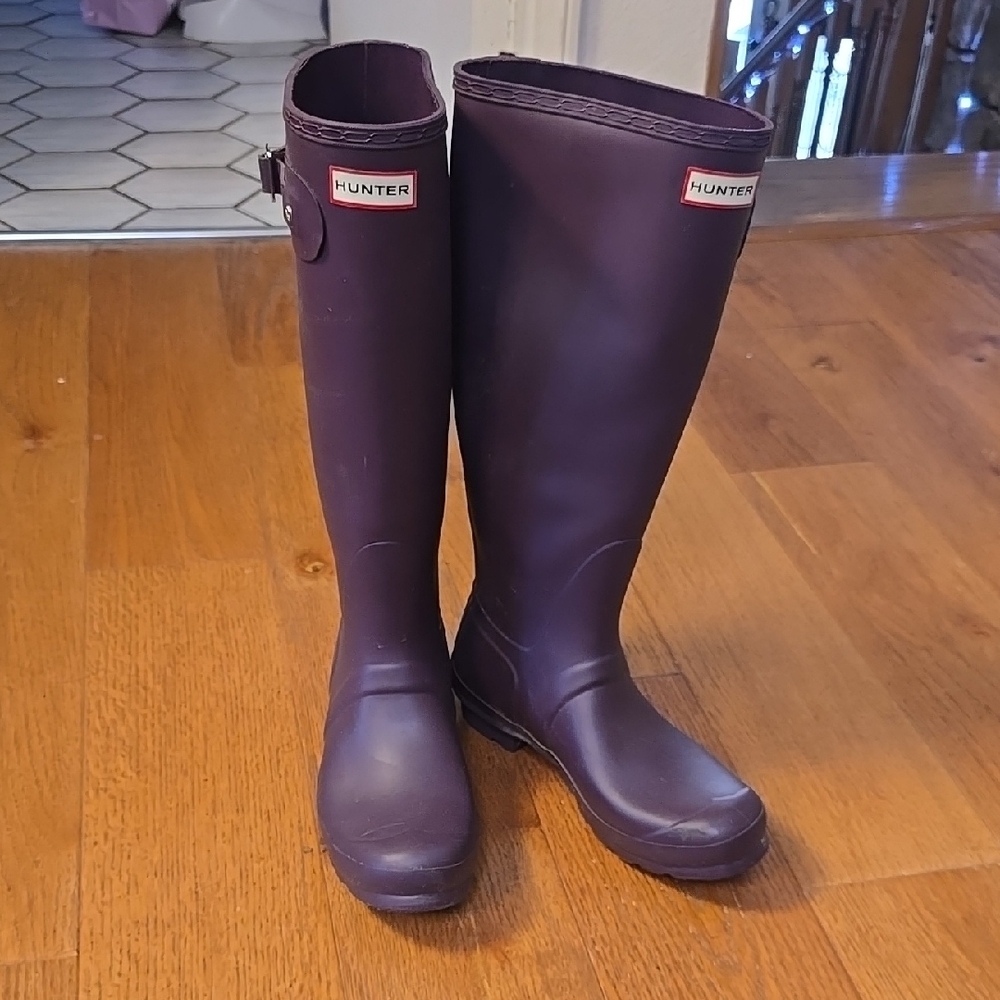 Hunter Purple Winter Rain Boots Knee-High Waterproof
